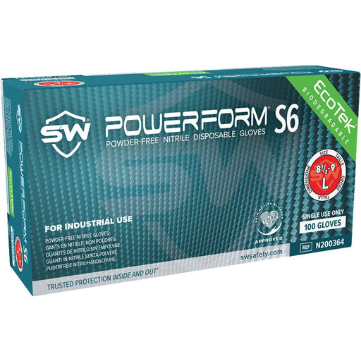 PowerForm S6 Nitrile Biodegradable Teal Powder-Free Industrial Gloves