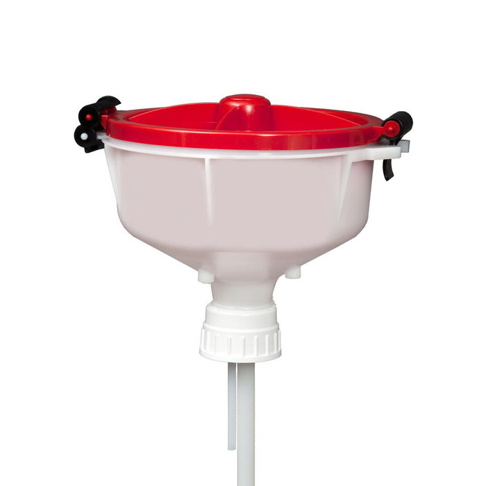 EZwaste 8" Safety Funnel, HDPE, Red Lid, VersaCap 50mm