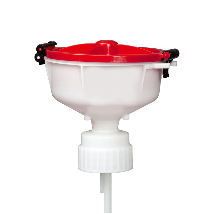 EZwaste 8" Safety Funnel, HDPE, Red Lid, VersaCap 80mm