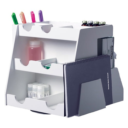 Workstation Rotating White PVC with 11 Compartments 4 Slot Tool Holder and Book Holder